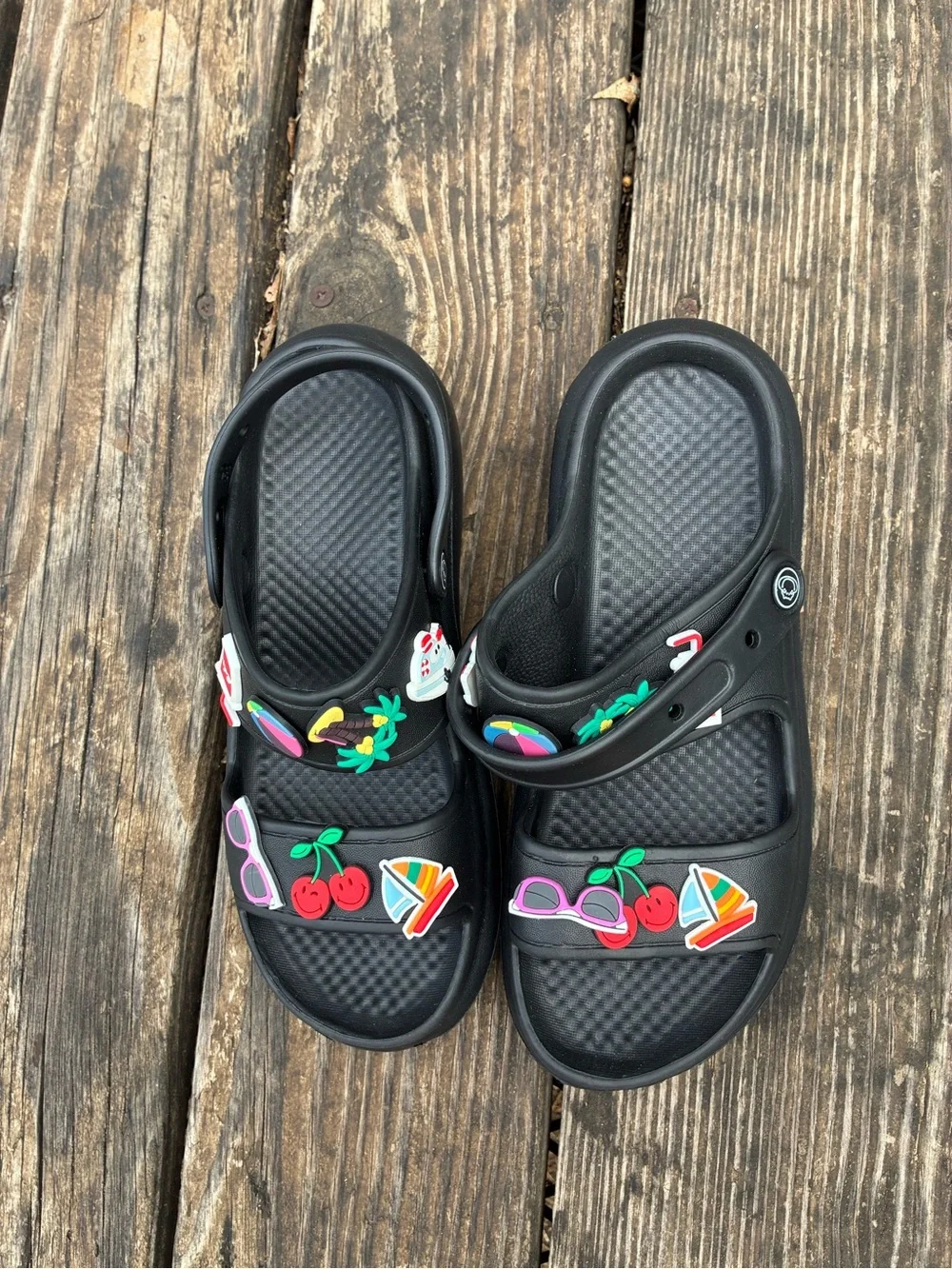 Crocs/ Style Kids Black Jibbitz-Decorated Slide Sandals